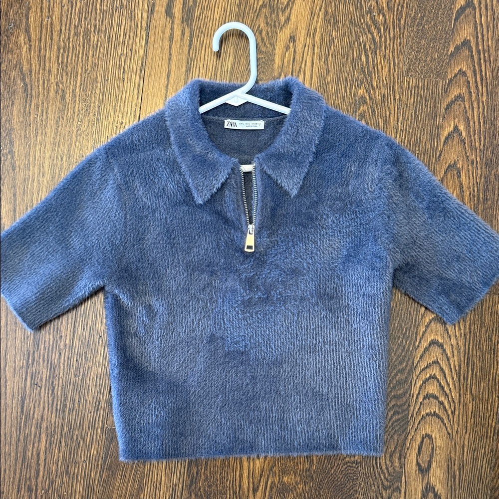 Zara Blue Fuzzy Top